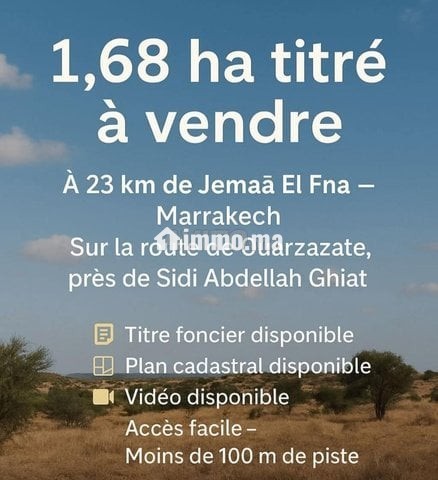 1,68 ha titré à vendre 23km de Jemaâ El Fna - Vente Immobilier - Marrakech - photo 1