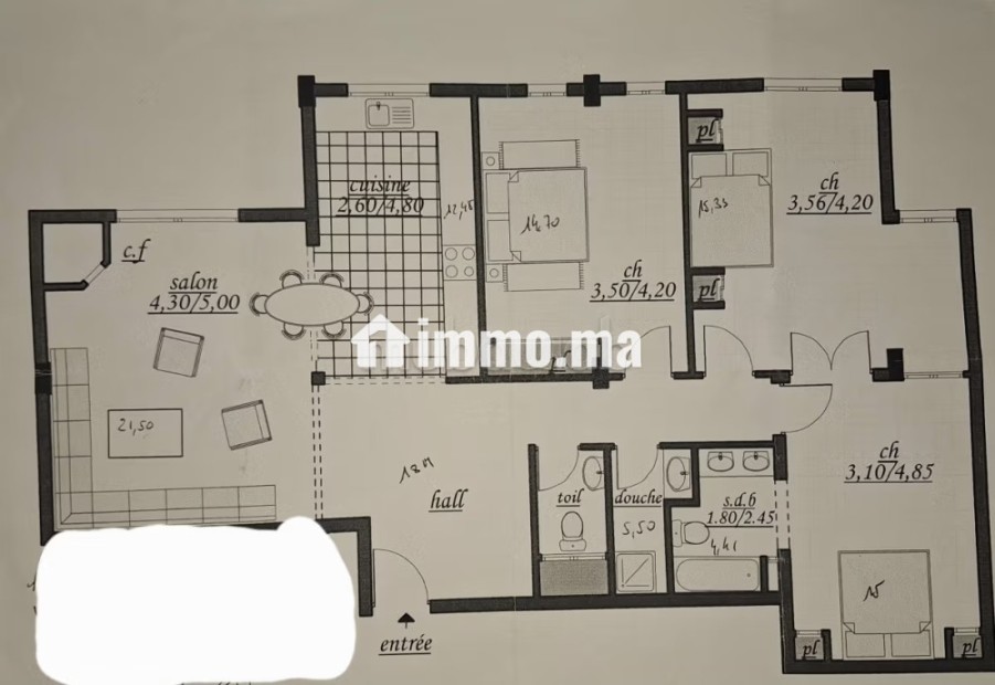 Vend appartement à Massira 1.4 grandes pièces. Antenne parabolique, résidence sécurisée - Vente Immobilier - Marrakech - photo 1