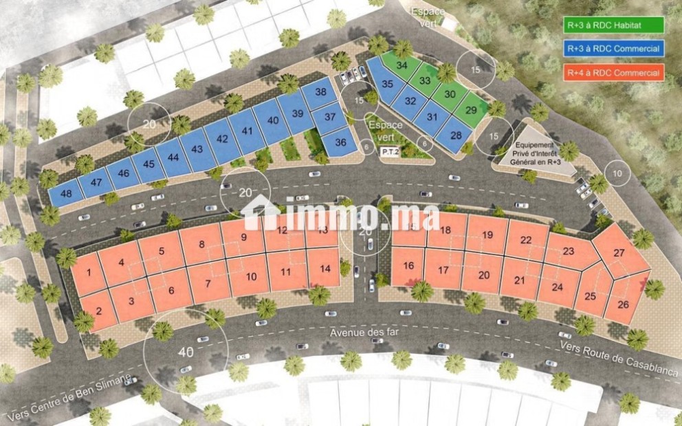 Terrain 3 façades en vente R plus 3. Surface totale 125 m² - Vente Immobilier - Benslimane - photo 5