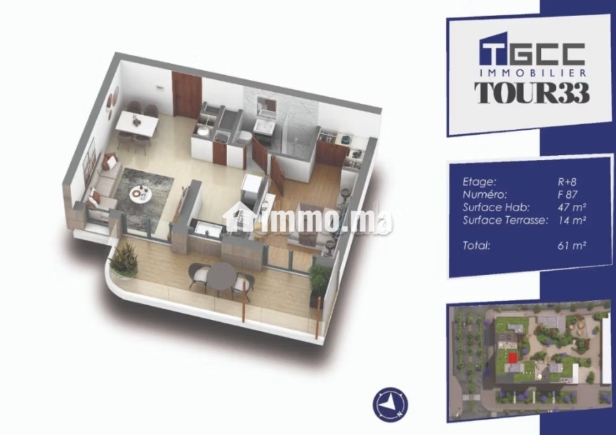 Appartement CFC tour 33 en face aeria mall - Location Immobilier - Casablanca - photo 2