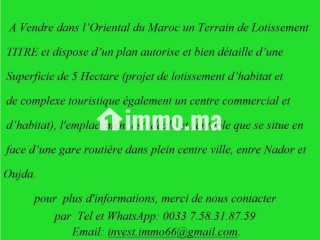 A vendre d’un Terrain de Lotissement au Maroc. - Terrain à vendre - Nador