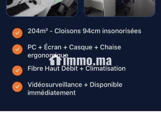 Plateau 60 positions Anfa 204m2 - À partir de 800 Dhs/position équipée - Dispo immédiate - 0698050690 - Bureau à louer - Casablanca