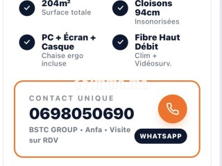 Plateau 60 positions Anfa 204m2 - À partir de 800 Dhs/position équipée - Dispo immédiate - 0698050690 - Bureau à louer - Casablanca